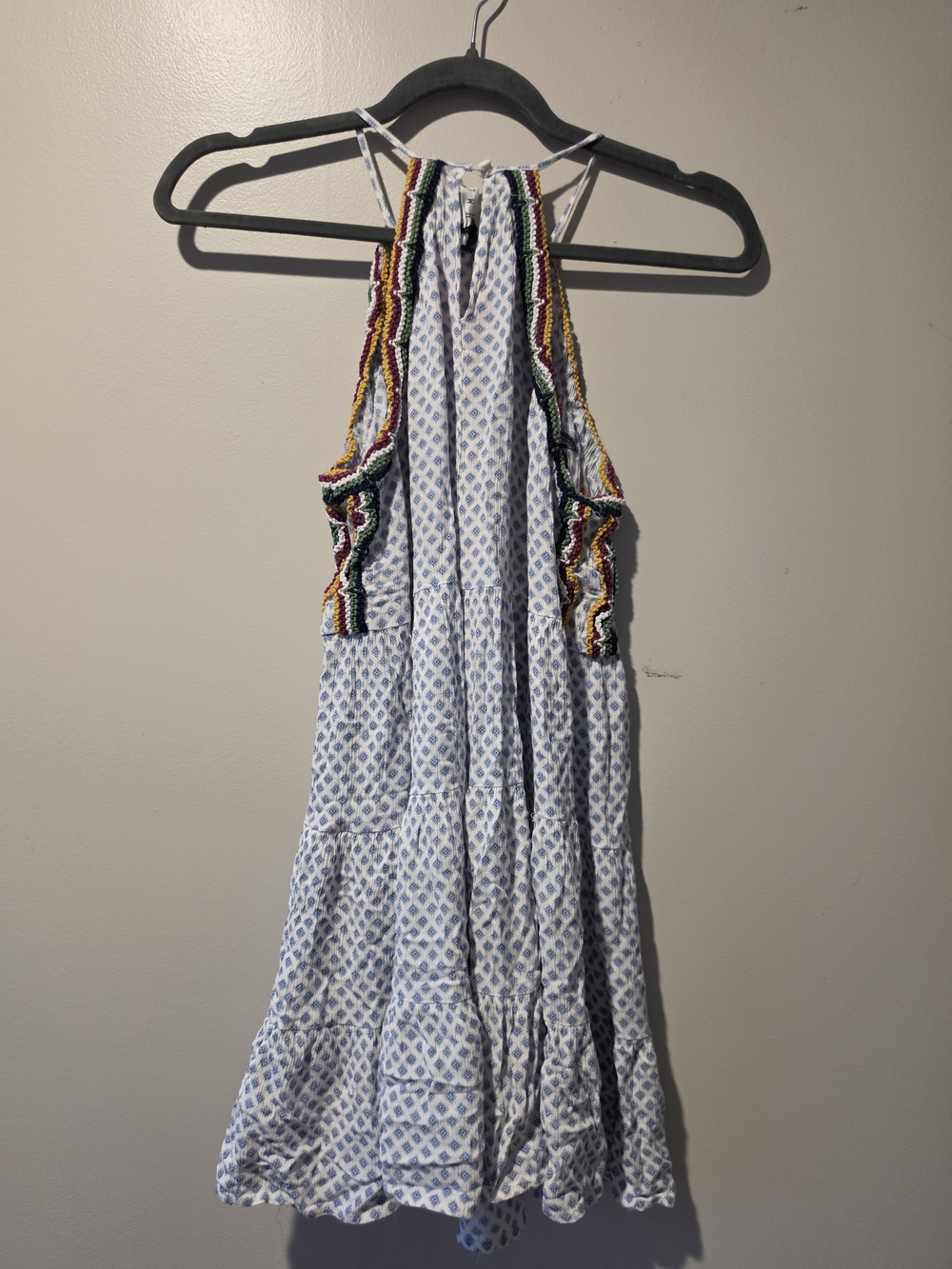 THML White and Blue Embroidered Halter Dress with Multicolor Accents - Picture 4 of 5